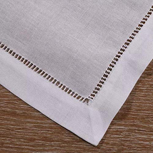 Minghing Linen Table Runner, Hemstitch Table Runner 16 X 144 Inch Handmade White Table Runner For Spring Mother Day Memorial Day – Machine Washable #TOP4