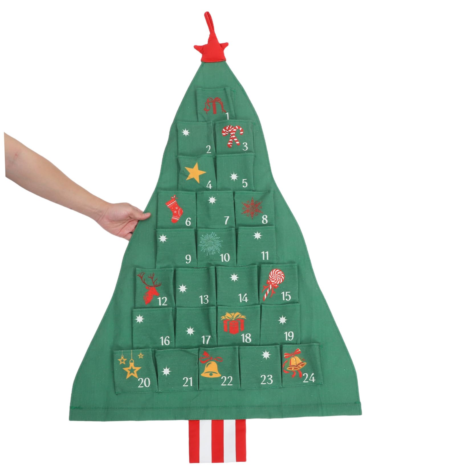 Calendario Avvento Riutilizzabile Appeso Forma di Albero Verde con Grandi in Cotone Lino Calendario Conto alla Rovescia Natalizio Fai da Te per Famiglie