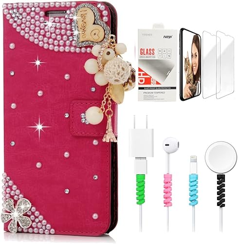 Miniatura 5 de STENES Bling - Funda de piel con tapa para Samsung Galaxy S21 Ultra con diseño de corona en 3D hecha a mano con protector de pantalla y protector de