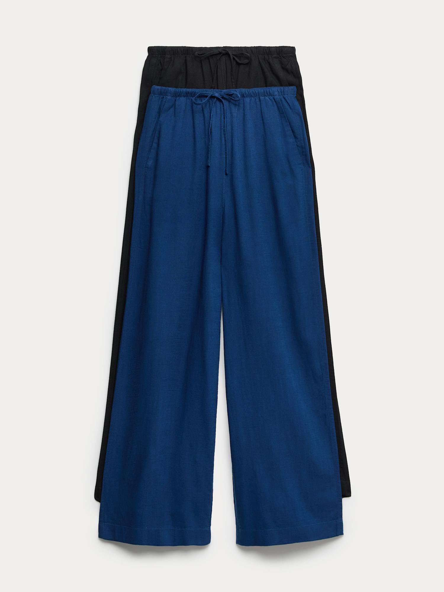Marks & Spencer Damen Hose 2er-Pack Regular | Mit mittlerem Bund, Beinform: Weites Bein, Waschung: Mittelblau, Zum Reinschlüpfen, Leicht