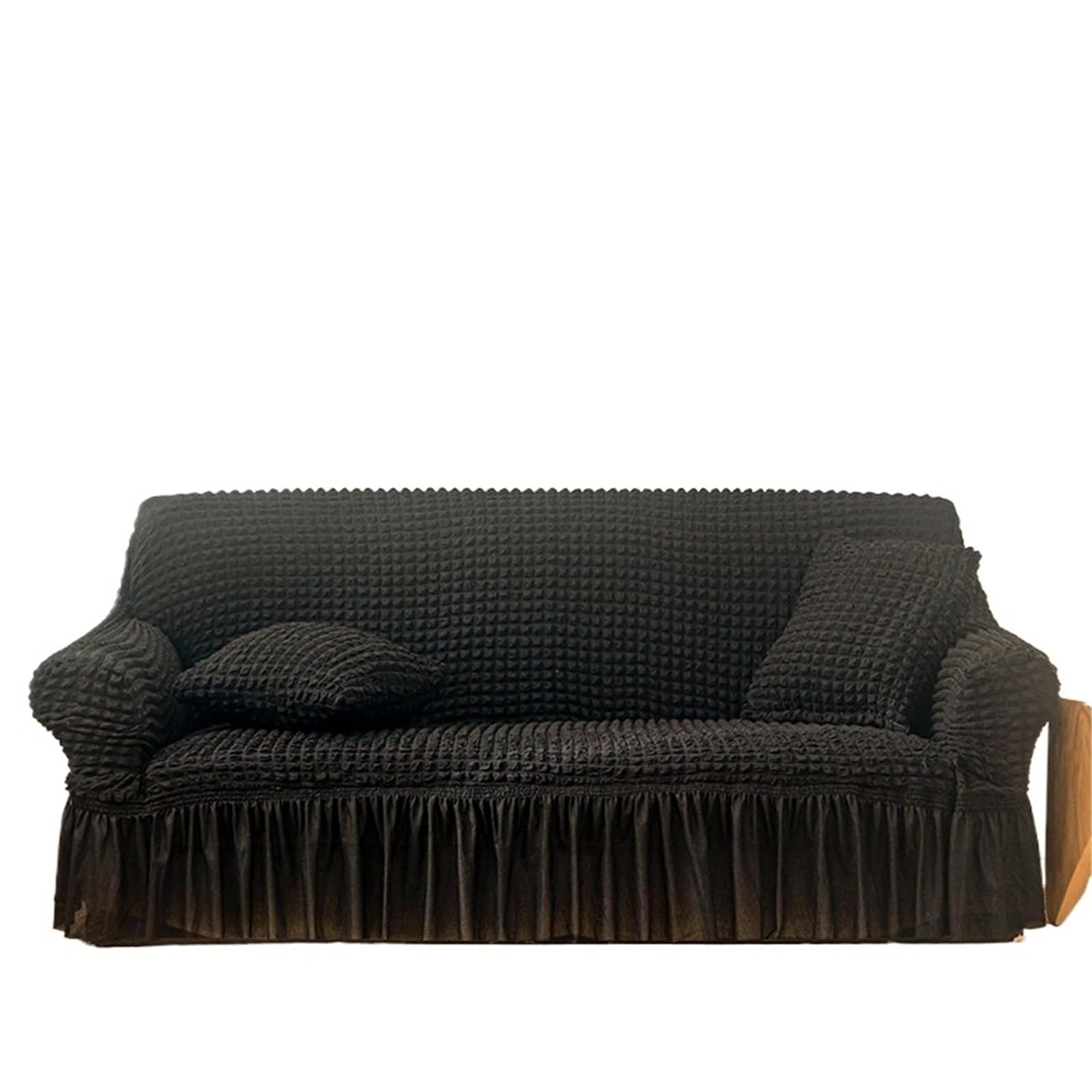 SUBLXPoten Sofa Cover with Skirt Skirt 1/2/3/4 Seater Sofa Cover 90-300cm Full Package Single Universal Elastic Slipcovers(Black,2 Seat (145-185cm))