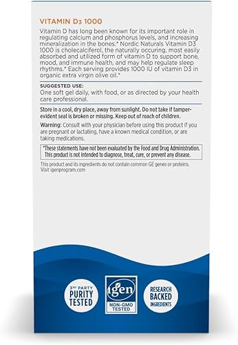 Miniatura 3 de Nordic Naturals Vitamina D3 1000 naranja - 120 mini geles suaves - 1000 UI de vitamina D3 - Apoya los huesos saludables el estado de ánimo y la