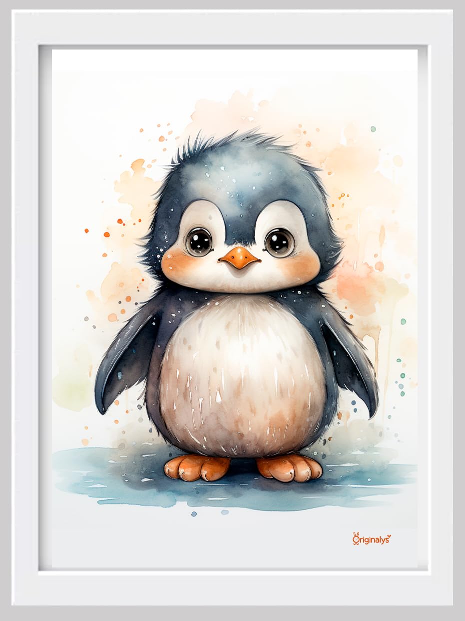 Originalys Animaux, Lot de 6 affiches A4, pour chambre d'enfant, Bébés animaux, Loup, Écureuil, Guépard, Panda rouge, Renard et Pingouin. Posters pour fille, garçon et bébé. (Sans Cadre)