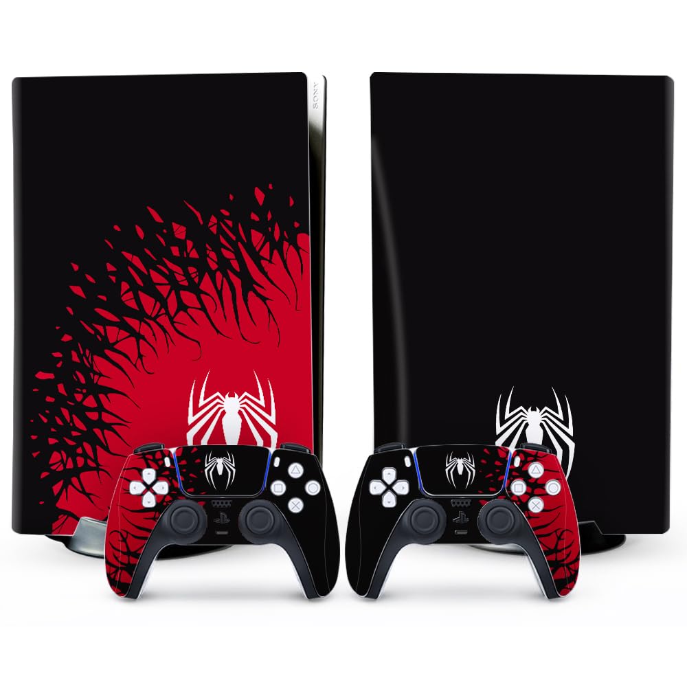PS5 Skin - Disc Edition Console and Controller Accessories Cover Skins PS5 Controller Skin Gift ps5 Skins for Console Full Set PS5 Skin Spider Black and Red
