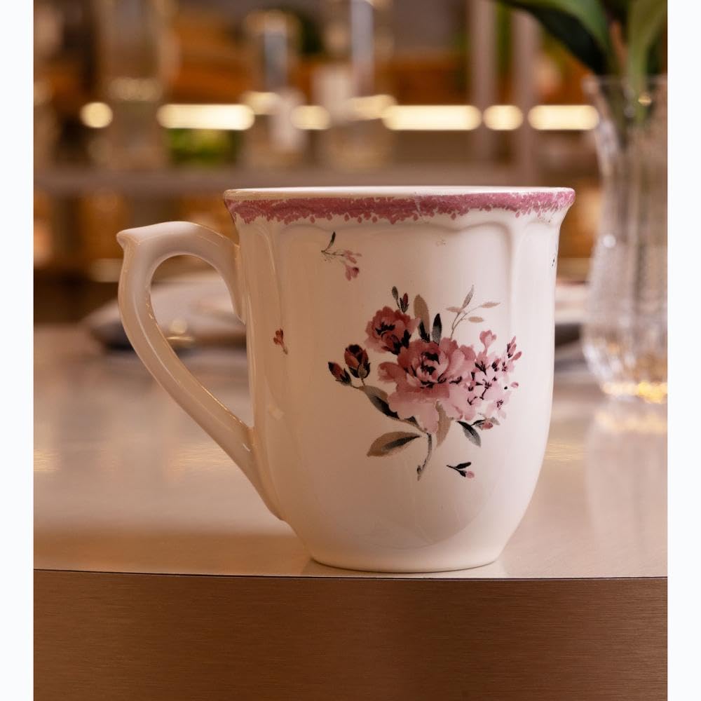 WOLFF - Caneca Florescer, Cerâmica, 330ml, Cor Rosa, Design Floral