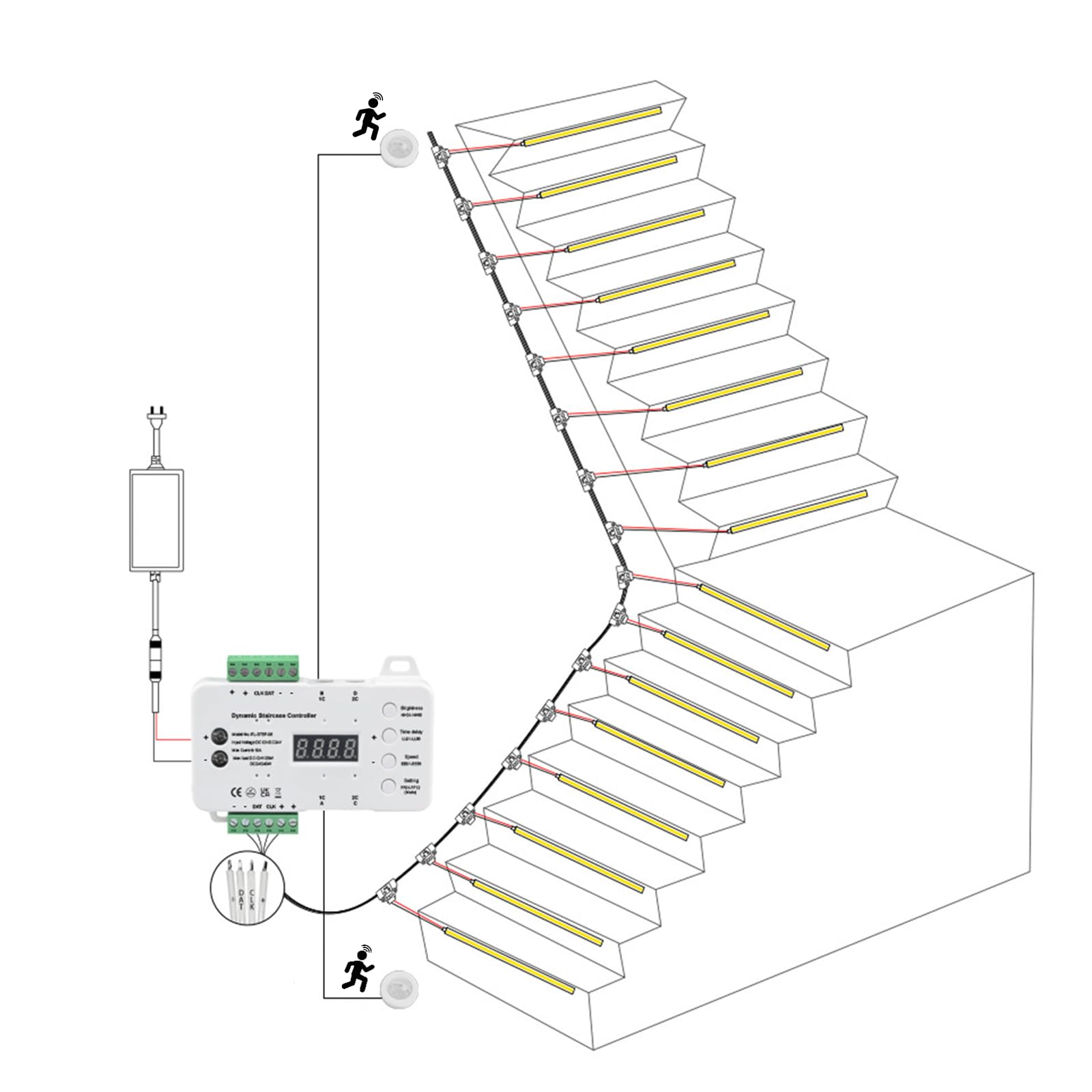 LED-Treppenstufenbeleuchtung mit Bewegungsmelder,16 Stufen LED Treppenlicht Streifen Neutralweißes Licht (16 Schritte RL-STEP-05-4000K)