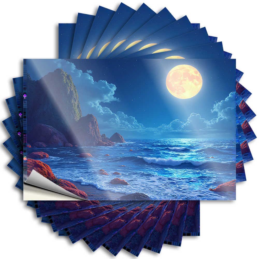 Abipuir - Funny Bumper Stickers Full Moon Over Ocean at Night 10 Pcs Funny Home Stickers (12 x 18 cm)