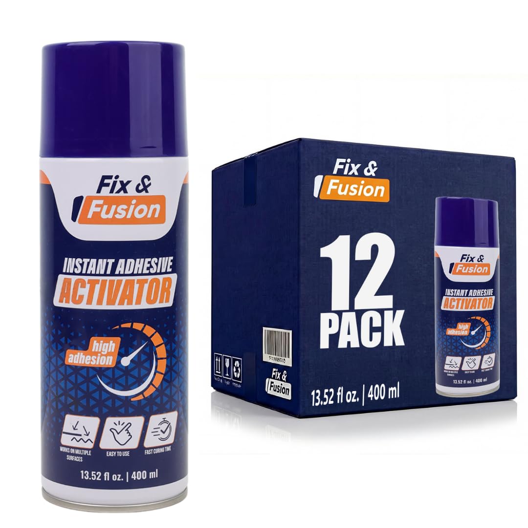 FIX & FUSION Spray Activador 400 Ml, Acelerador Para Pegamento Cianoacrilato CA, Secado Rápido, Para Madera, Plástico, Goma Y Granito, Uso Bricolaje, 12 Piezas