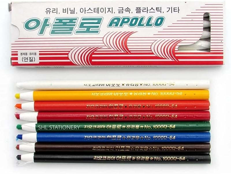 Yosogo Apollo Dermatograph Soft Color Pencils – 8 Multi-Color Marking Pencils for Glass, Metal, Vinyl, Plastic, Rubber & Cloth – Industrial & Craft Use
