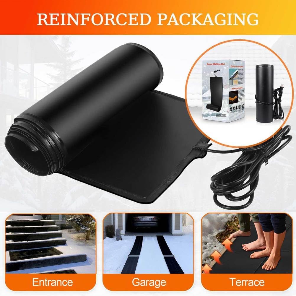Outdoor Snow Melting Mats for Roof, Ice Dam Prevention Heating Mats, Roof Snow De-Icing Kit, Roof Heat Tape for Ice Dam & Pipe, 3 in/h Non Slip PVC Snow and Ice Melting Mat,3ftx14in