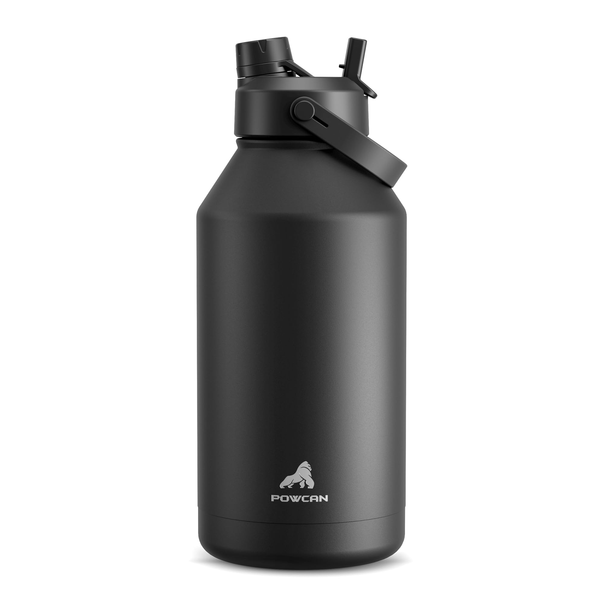 POWCAN Insulated Water Bottle with 2-in-1 Straw and Spout Lid, Keep Cold 24H, Leak-Proof, Fits in Car Cup Holder, Stainless Steel Water Bottle for Sports, School, 1893 ml, Dark Knight