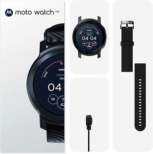 Miniatura 9 de Motorola Moto Watch 100 - Reloj inteligente con GPS de 1.654 in para hombres y mujeres, batería de 14 días, frecuencia cardíaca 24/7, SpO2, Phanthom