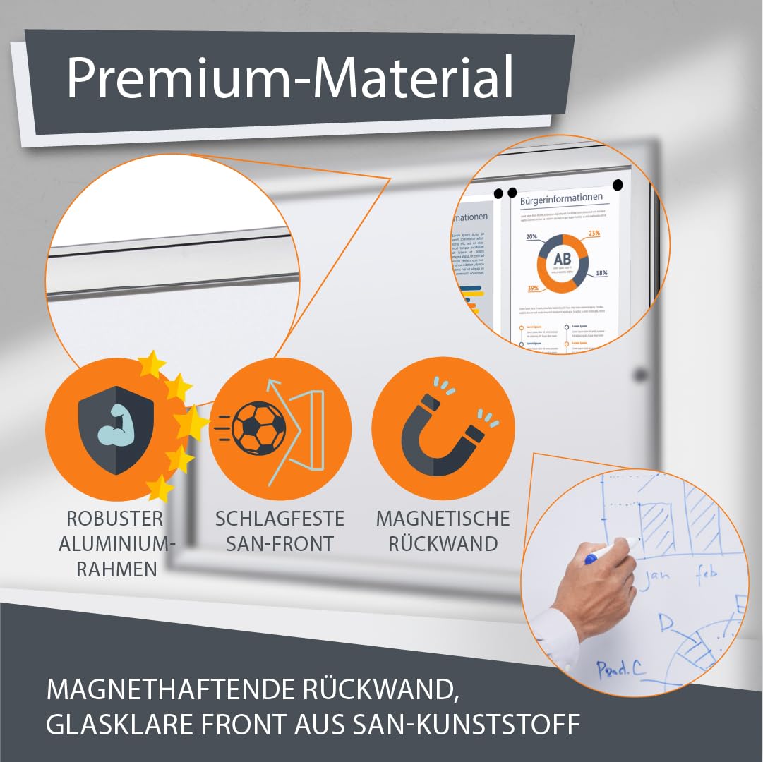 Schaukasten außen 12x DIN A4 | wetterfest | abschließbarer Infokasten SAN-Scheibe | beschreibbare magnetische Rückwand | ideal für Außenbereich & Outdoor Wand-Montage