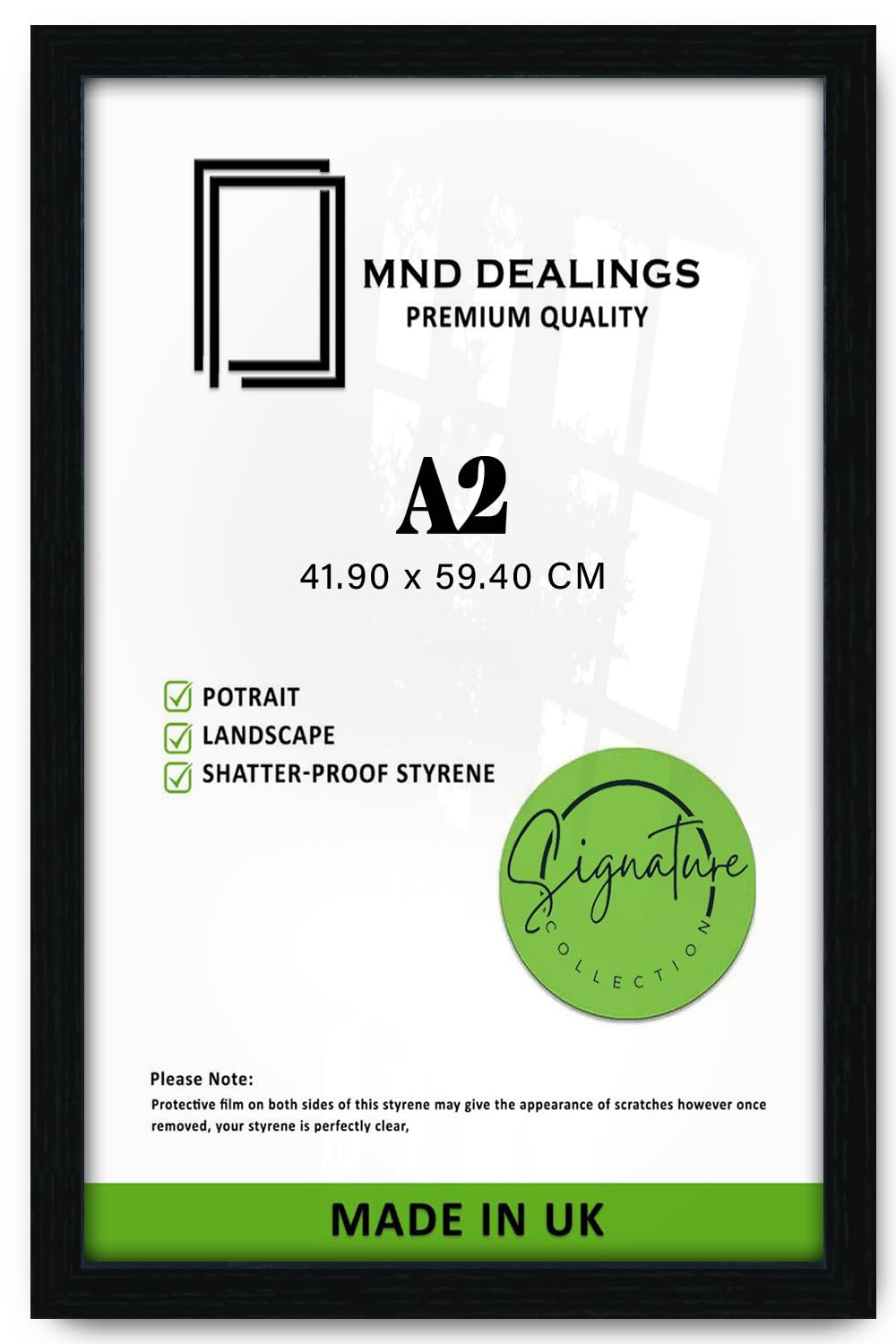 MND Dealings | Durable A2 (41.90 x 59.40 CM) Black Poster Frame | Polished Styrene 16 Inch x 23 Inch Handcrafted Frame for Anniversary/Birthday/Wedding/Gifting- [ Black ]