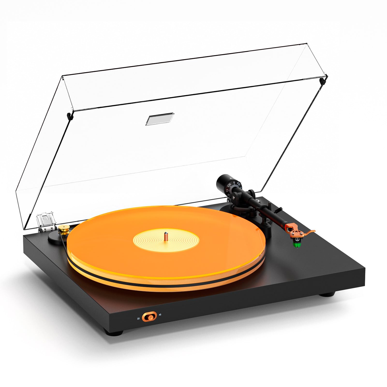 Fosi Audio Luna3 Plattenspieler, Hi-Fi Vinyl Record Player mit VM95E Tonabnehmer, Acryl-Drehteller, Servomotor, ohne eingebaute Phono-Vorverstärker, Aluminium-Tonarm