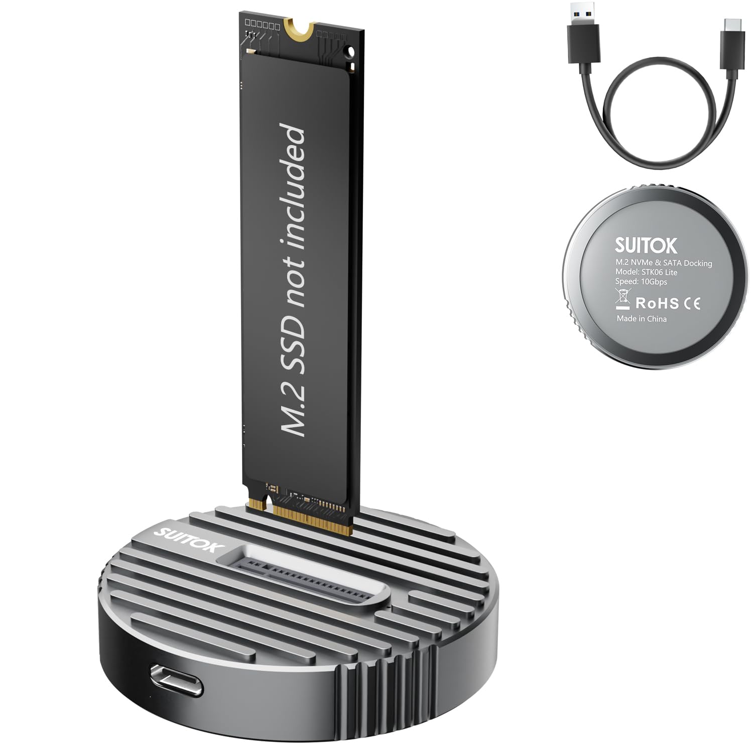 Tool-Free M.2 NVMe &amp; SATA SSD to USB C Dock 10Gbps Aluminum Stripe