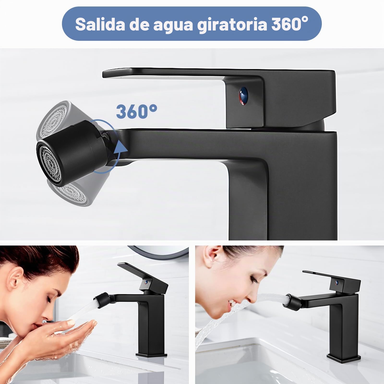 Grifo de Bidet Negro, Bidé de Lavabo de Baño Clásico, Mezclador Monomando Lavabo de Latón sin Válvula Desagüe, Grifo Monomando de Bidet Manguera de uso General G3/8