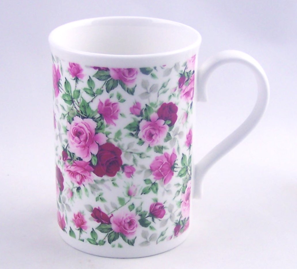 Fine English Bone China Mug - Summertime Pink Rose Chintz