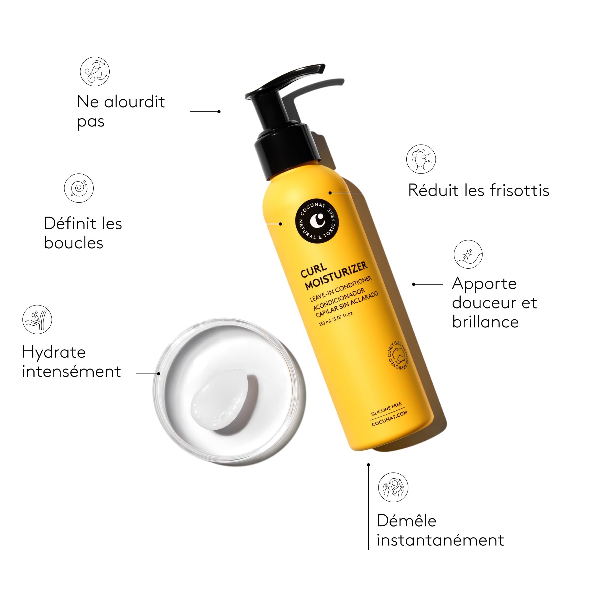 COCUNAT – Curl Moisturizer Leave-in - Démêle, Définit et Hydrate les Boucles - Boucles Souples, Brillantes et Lisses - Hydratation Maximale - Méthode Curly - Élimine les Frisottis - 150 ml