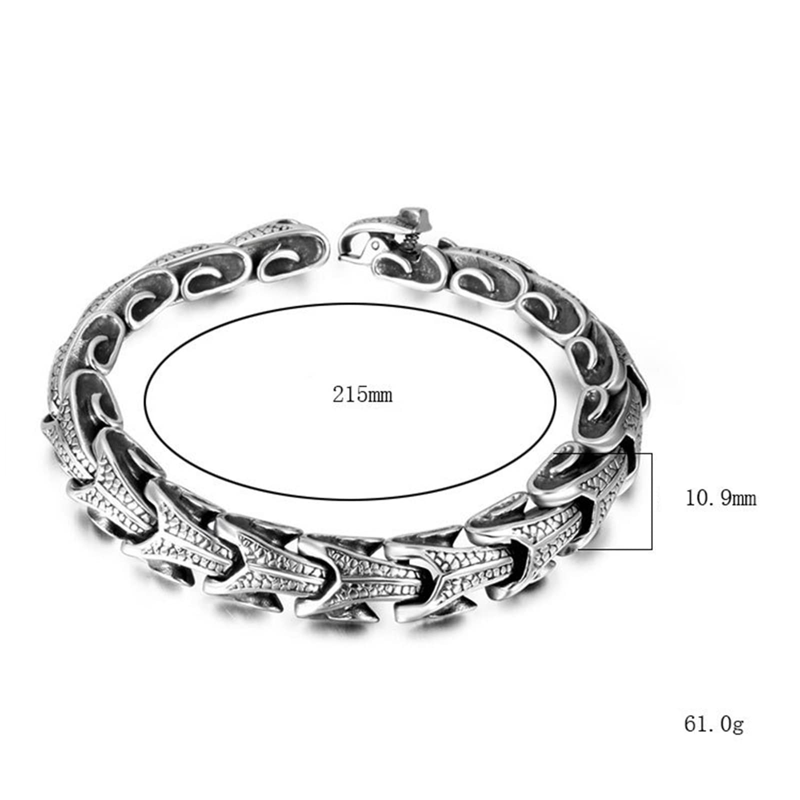 Brazalete de Acero Inoxidable Hombre,Brazalete Hombre Gotico Pulsera de Hombre 19cm Brazalete 10.9 mm Pulseras de Hombre de Plata