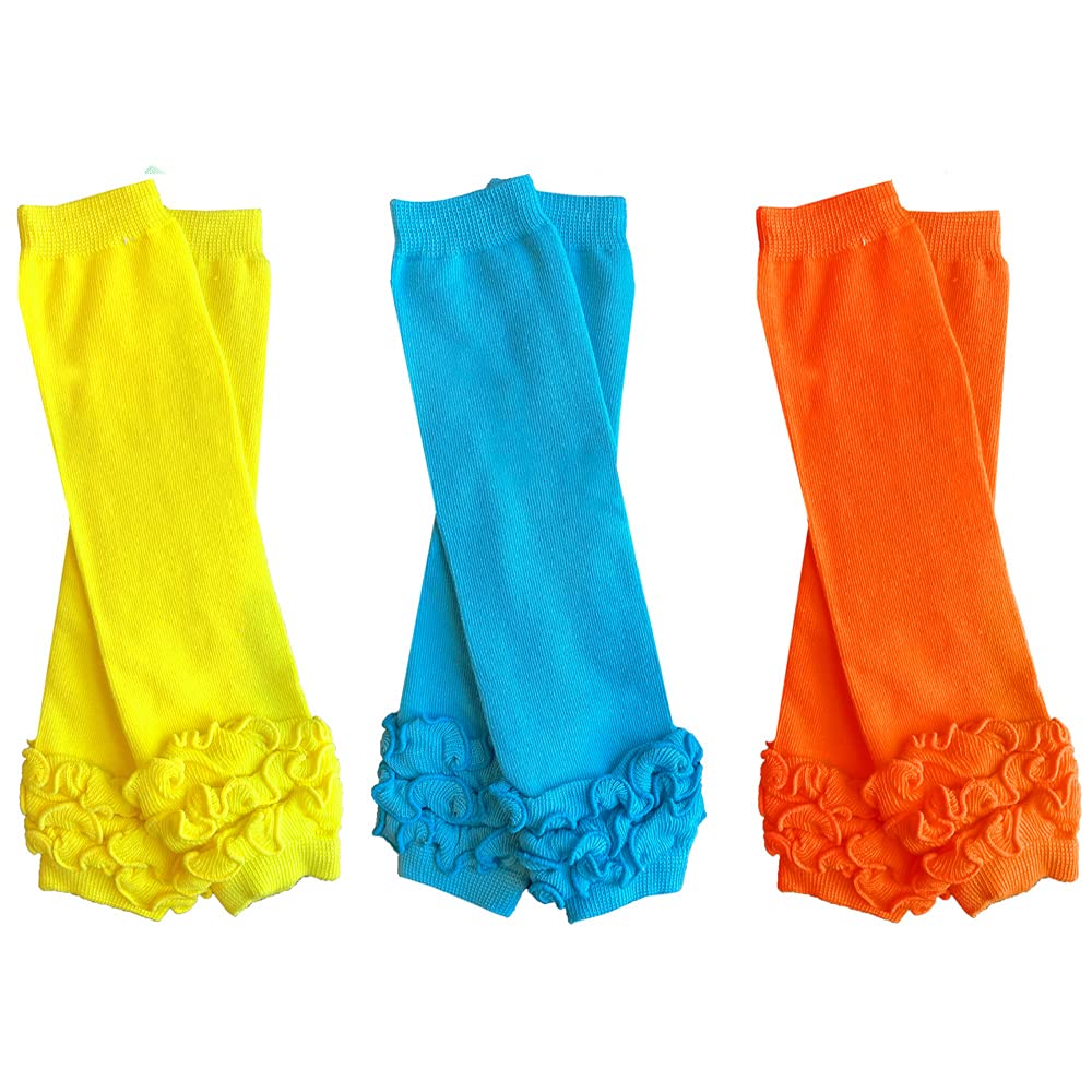 juDanzy 3 Pairs of girls baby Leg Warmers for newborn, infant, toddler, child (Yellow, Turquoise, Orange, One Size)