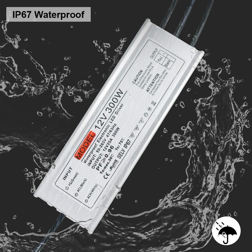 Snapklik.com : 12V 300W IP67 Waterproof Outdoor Power Supply, AC 80 ...