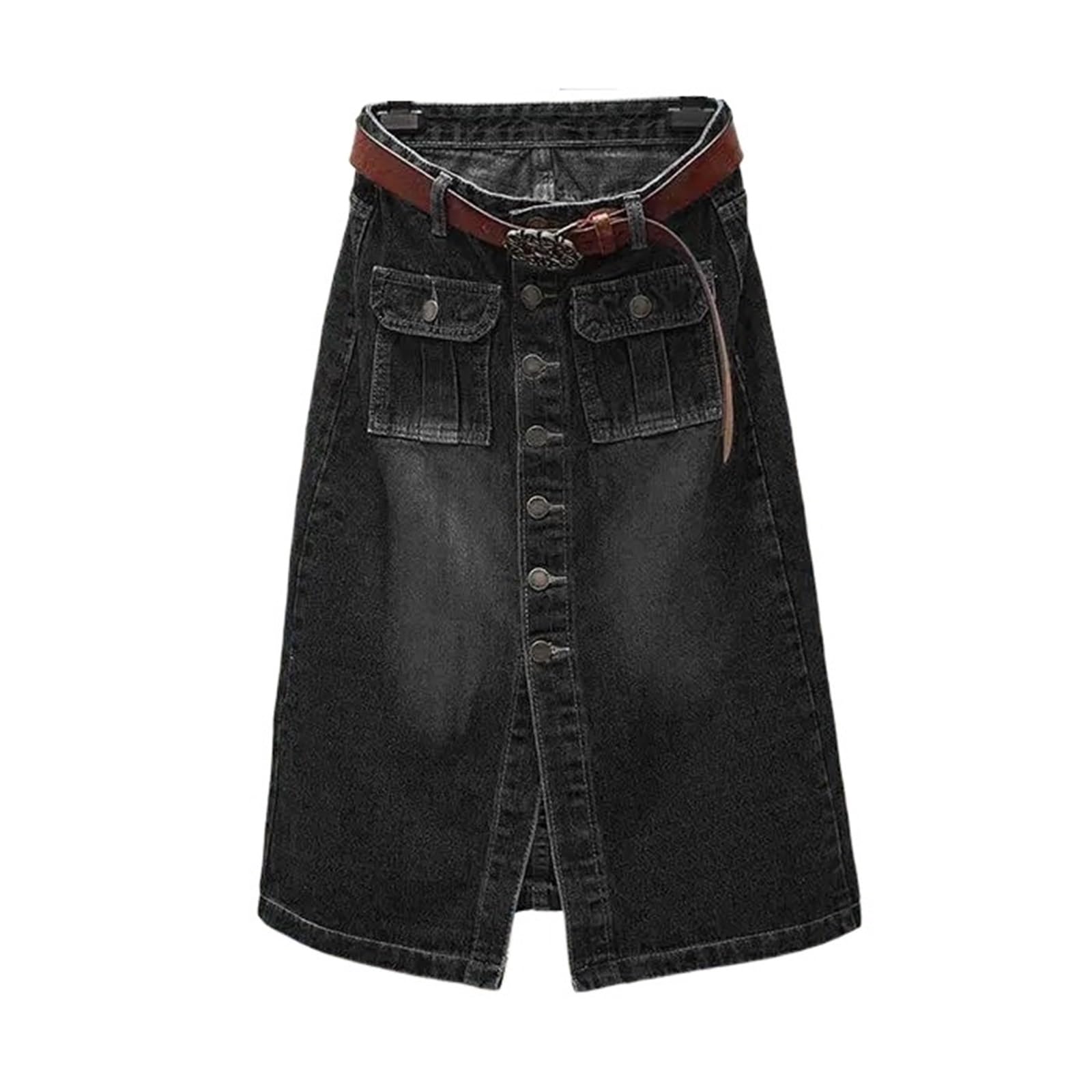 Gonne Longuette in Denim con Spacco Frontale da Donna Primavera Autunno per L'uso Quotidiano E per I Viaggi