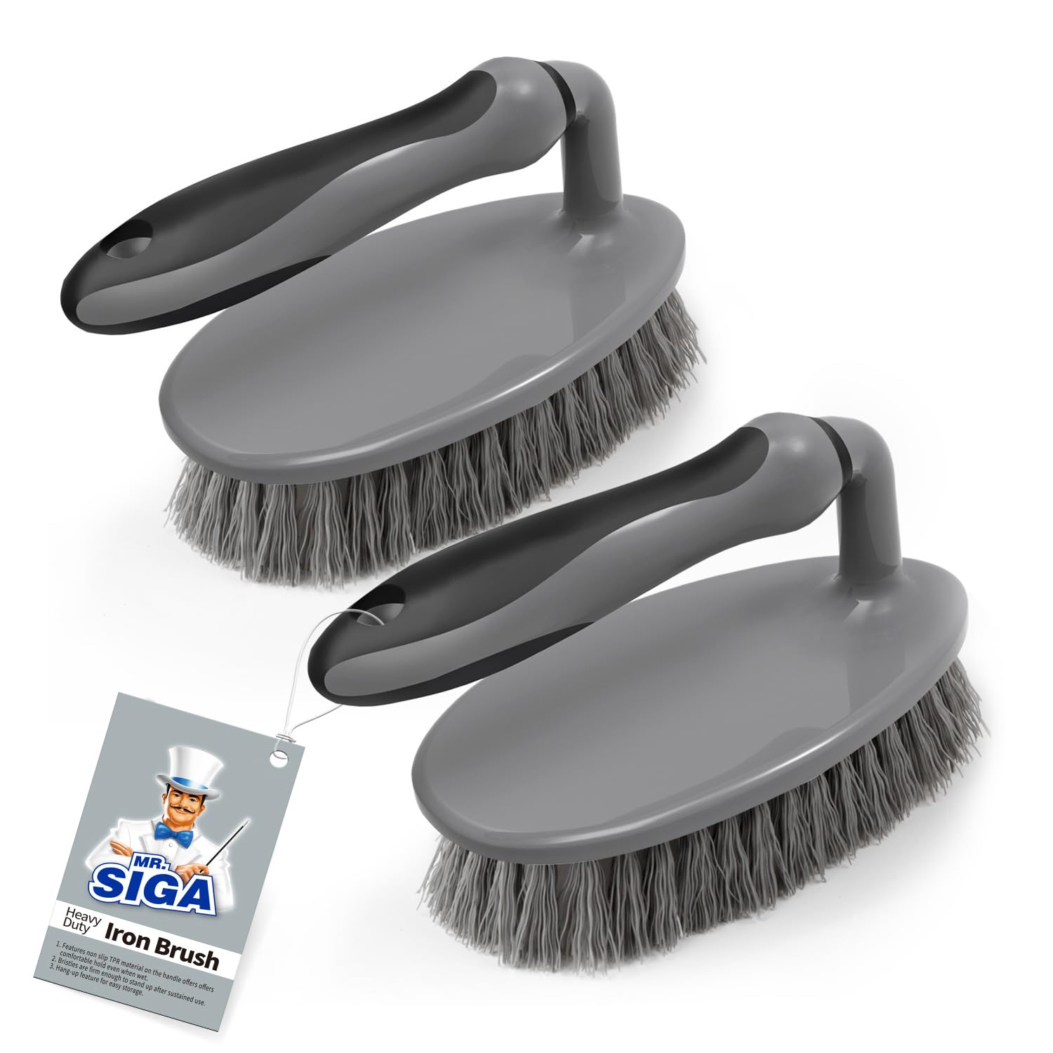 Mr.siga Grey Heavy Duty Scrub Brush With Comfortable Grip, Cleaning Brush For Bathroom, Shower, Sink, Floor, 2-Pack