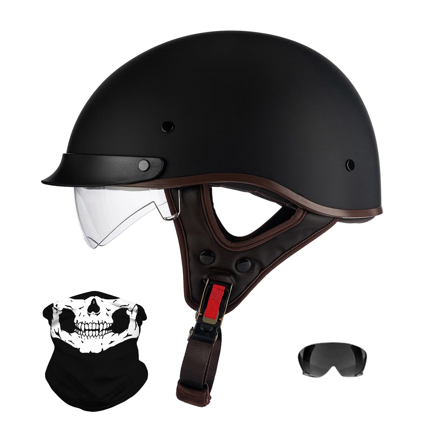 URYWTXY Vintage German Style Motorcycle Half Helmet, ECE Approved Bicycle Scooter Skateboard Helmet, Half Open Face Helmet, for Motorbike Scooter Chopper Moped Scooters, for Men Women