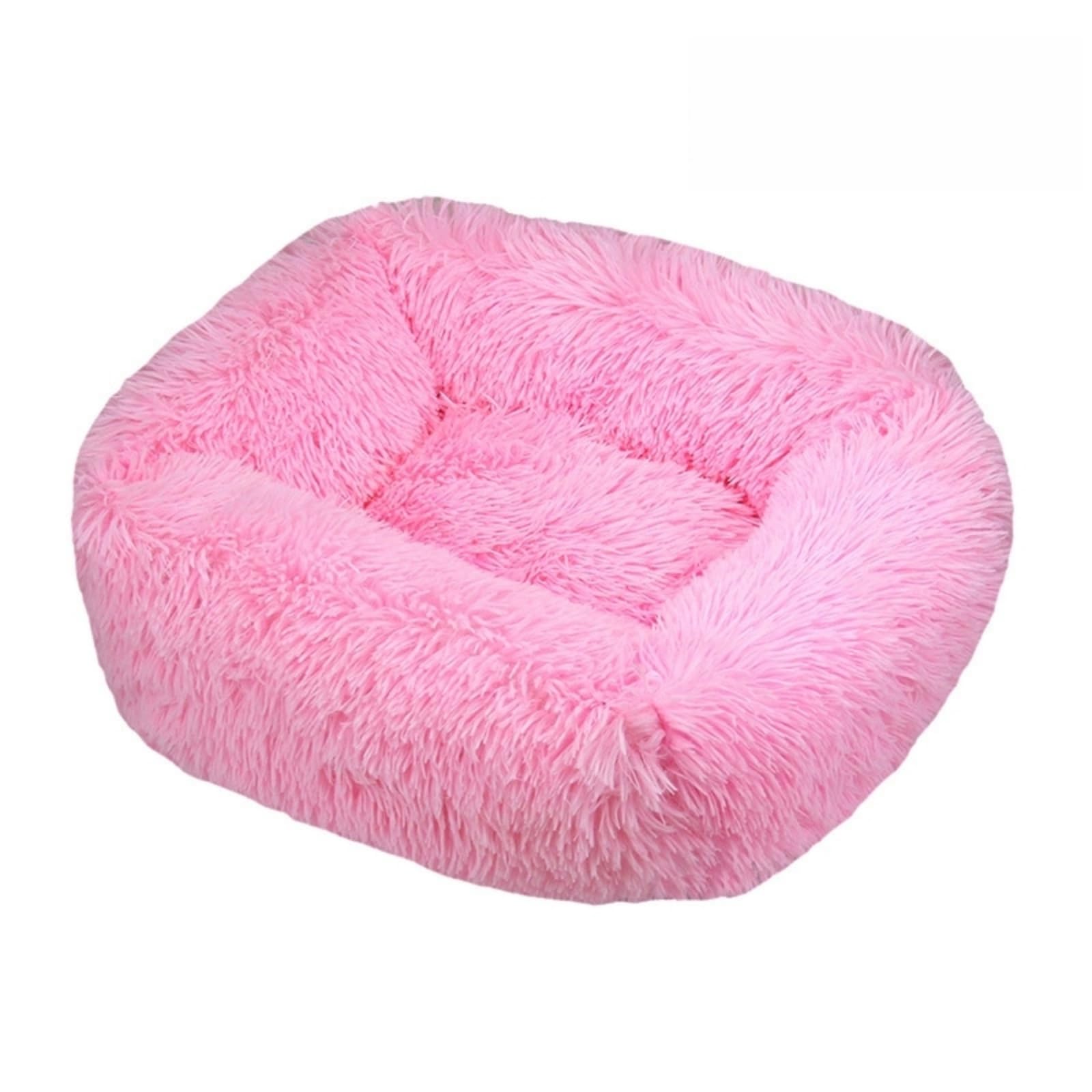 Mateju Plush Pet Bed Rectangle, Fluffy Pet Cushion Thick Warm Soft Plush Dog Cat Bed for Indoor Calming Puppy Kitten Petbed with Non Slip Bottom for Small Medium (Pink,XS 45x35cm)