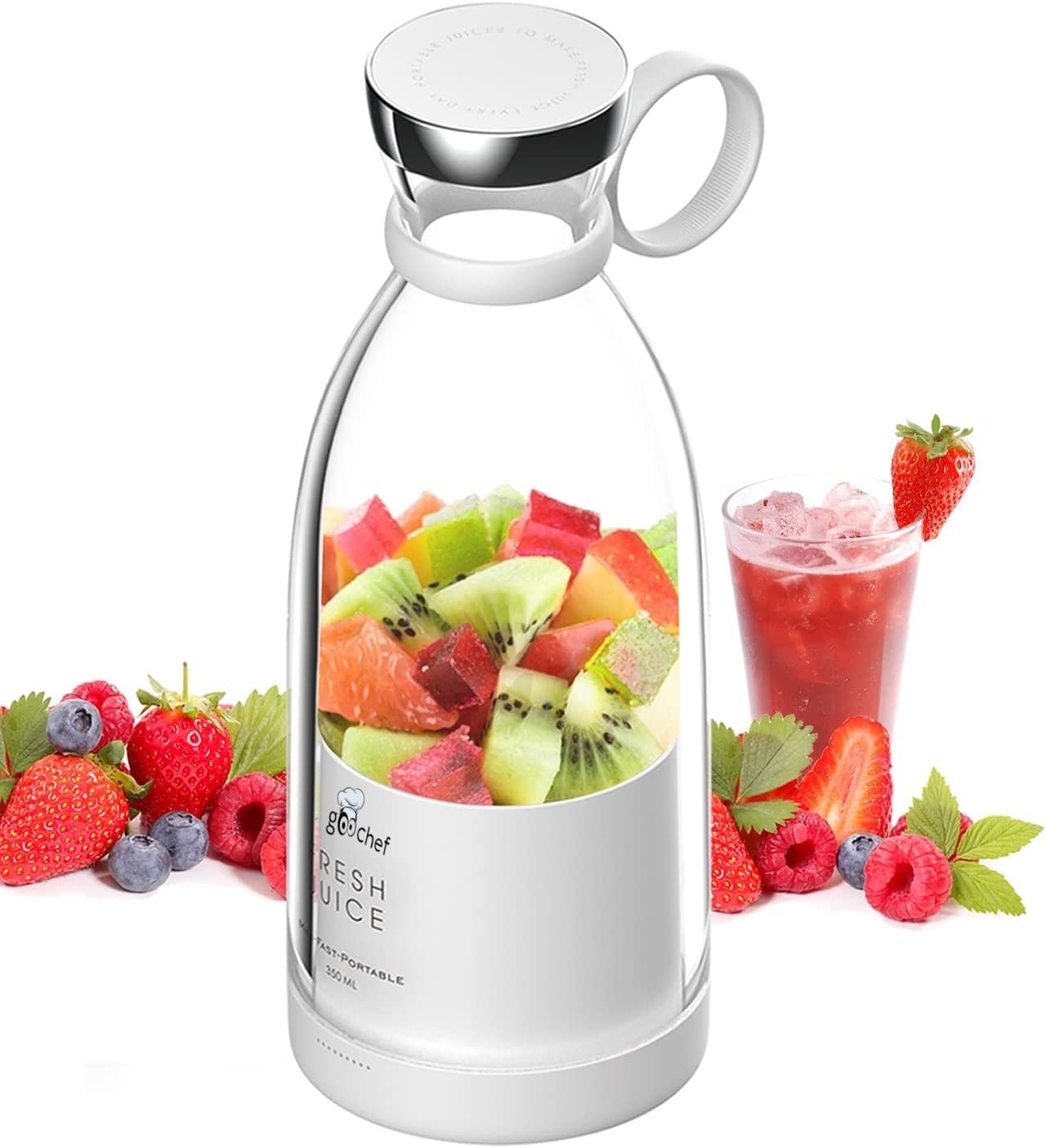 Renewgoo GooChef Juicer Blender Travel Bottle 8-Blade Portable Personal USB Mini Rechargeable Electric Smoothie Maker, Fru...