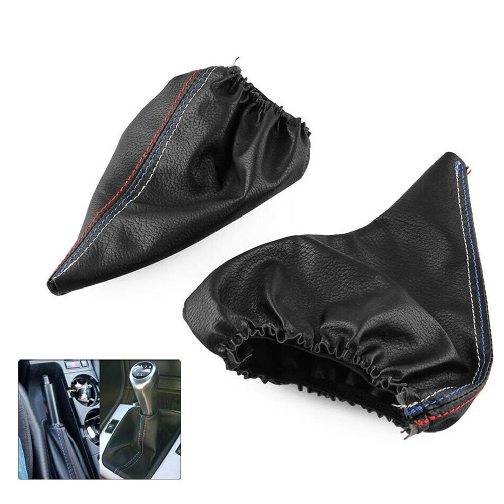 nieliangw0q 2Pcs/Set Car Handbrake Shift Boot Faux Leather Cover for BMW 3 Series E36 E46 M3 - Black