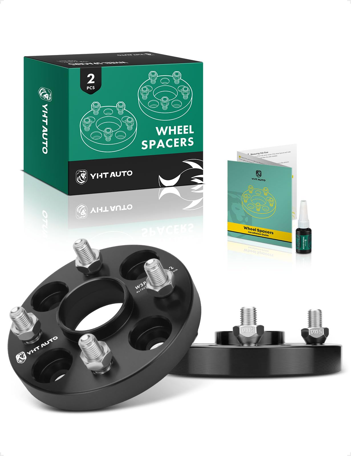 YHTAUTO 4x100mm Hub Centric Wheel Spacers 20mm Fits Kia, Ford, Mazda, Scion, Toyota, Fiat Models, Corolla, xB, Rio, Tire Spacers w/ M12x1.5 & 12.9 Grade Studs, 54.1mm Hub Bore 4 Lug 2PCS Black