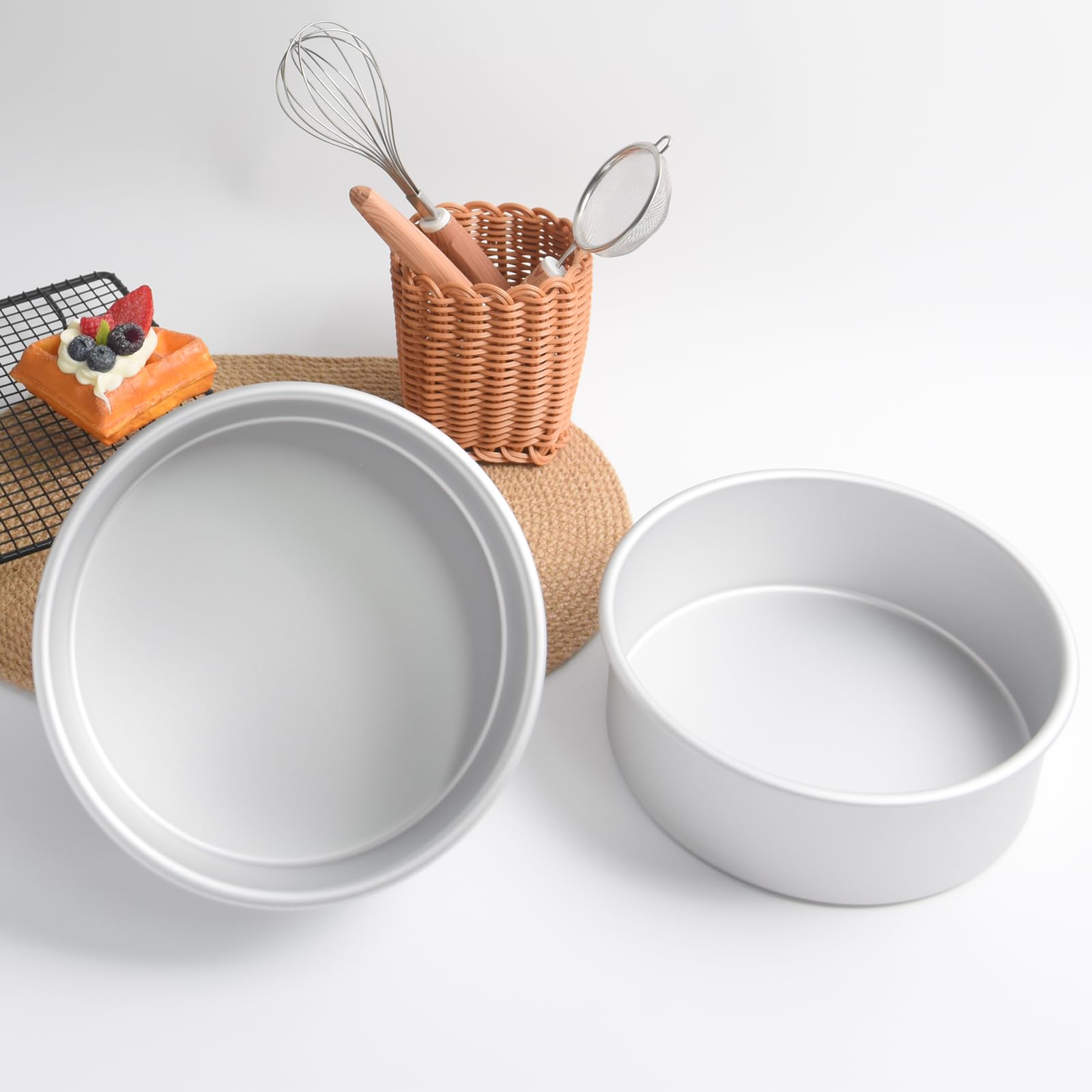Juego de 2 moldes redondos de aluminio para tartas de 8 x 3 pulgadas, moldes redondos de aluminio para tartas para bodas, fiestas, ocasiones familiares, chocolate, pan. (redondo, molde redondo