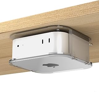 クリアアクリル壁/デスク下マウント Mac mini M4 / M4 Pro 2024用 - Mac mini M4スタンドホルダー 電源ボタンアクセスが簡単(ホルダーのみ)