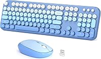 Vista 29 de Combo de teclado y mouse inalámbricos, 104 teclas redondas de tamaño completo de 2.4 GHz, teclados coloridos, receptor USB Plug and Play