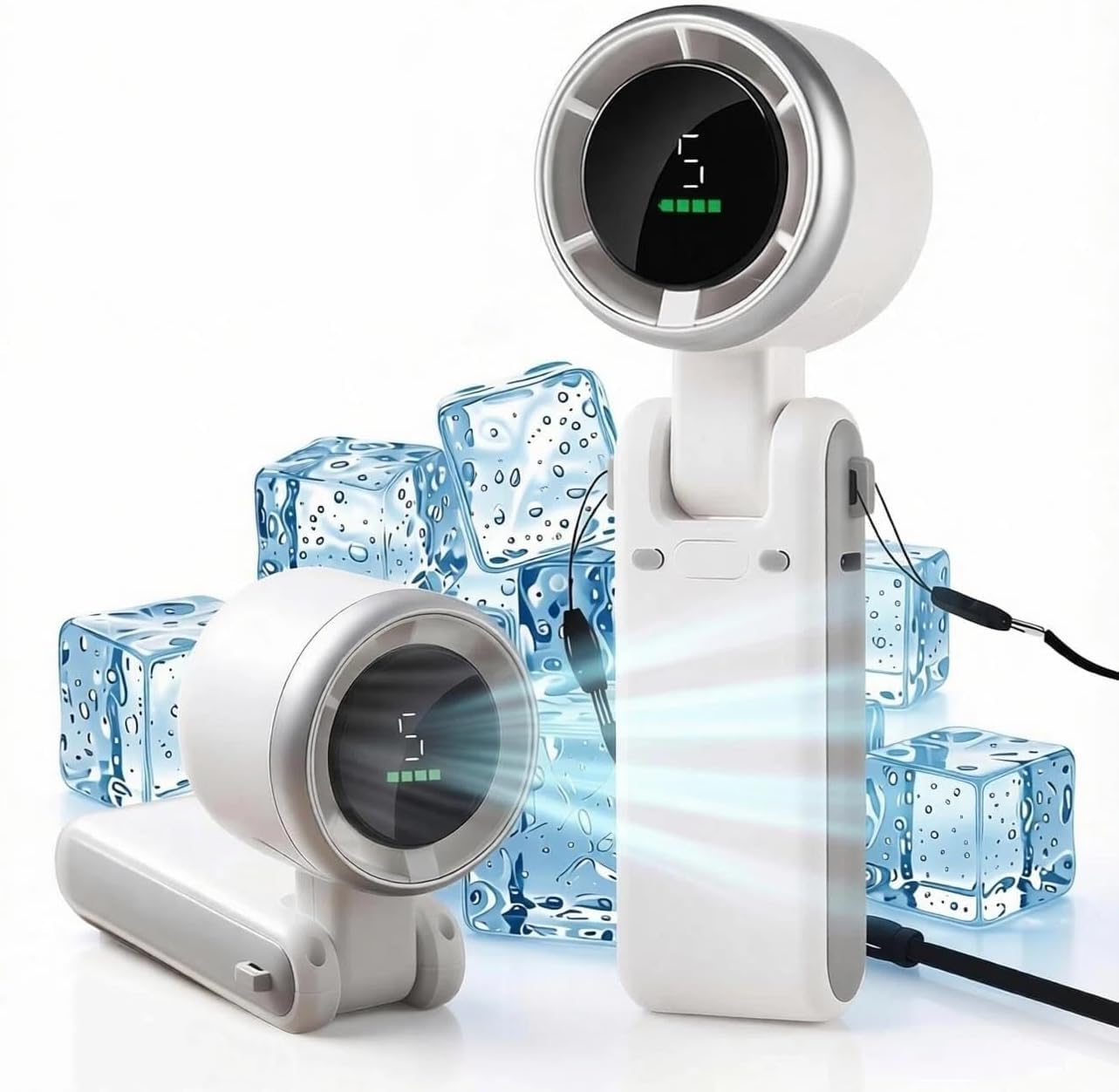 Ventilatore Portatile USB Pieghevole Con Display LED E 5 Velocità, Blu