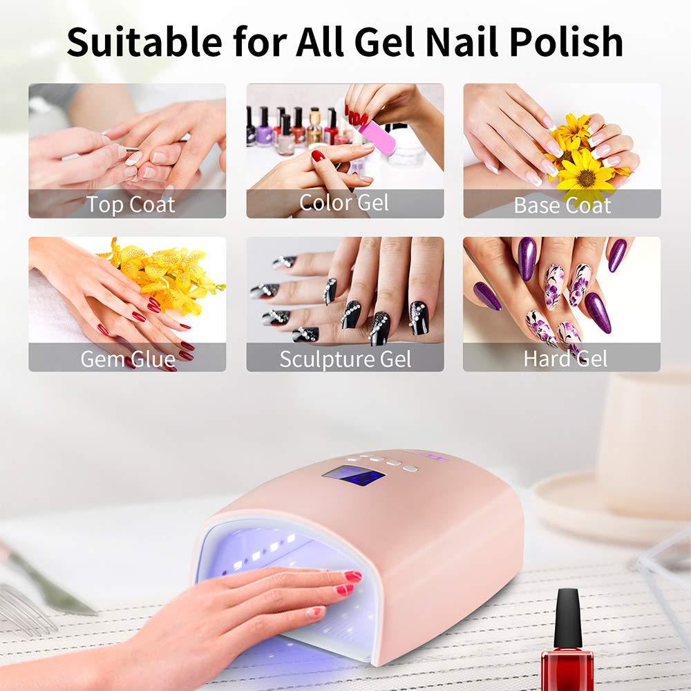 48 W lámpara de uñas recargable UV, luces de gel profesionales inalámbricas de uñas de uñas de manicura para el hogar y el salón (rosa)