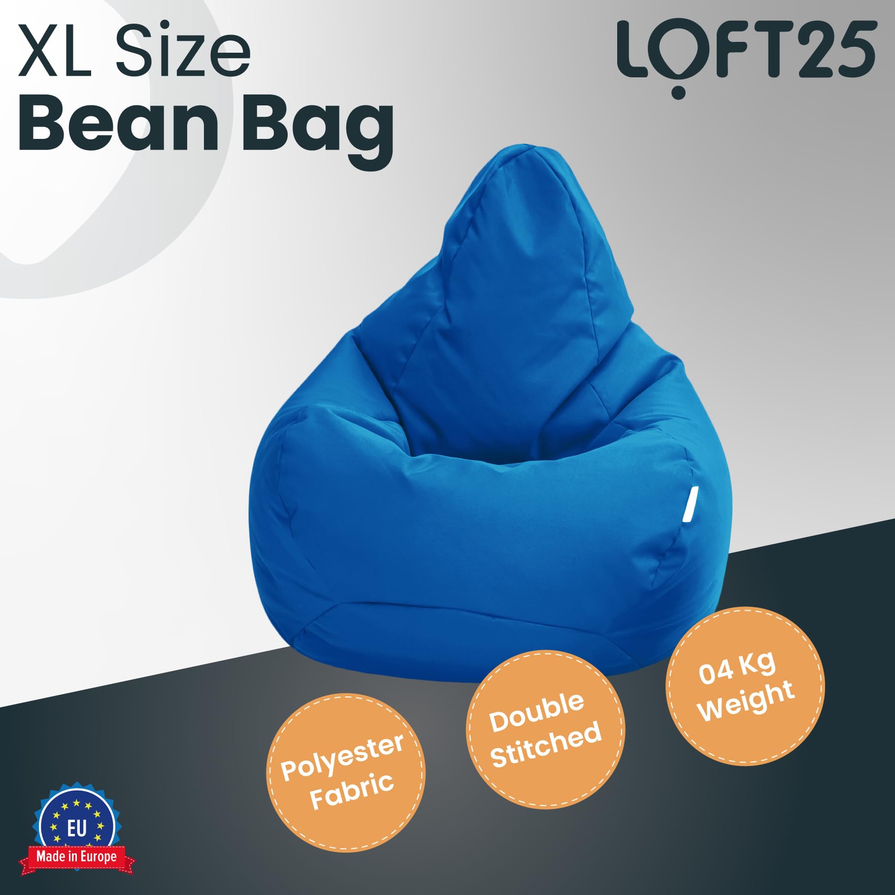 Loft 25 Sitzsack-Spielerstuhl | für den Innenbereich des Wohnzimmers im Freien | Wasserbeständig | Ergonomisches Design zur Körperunterstützung | Langlebig und Bequem (Marokkanisches Blau, Sitzsack)