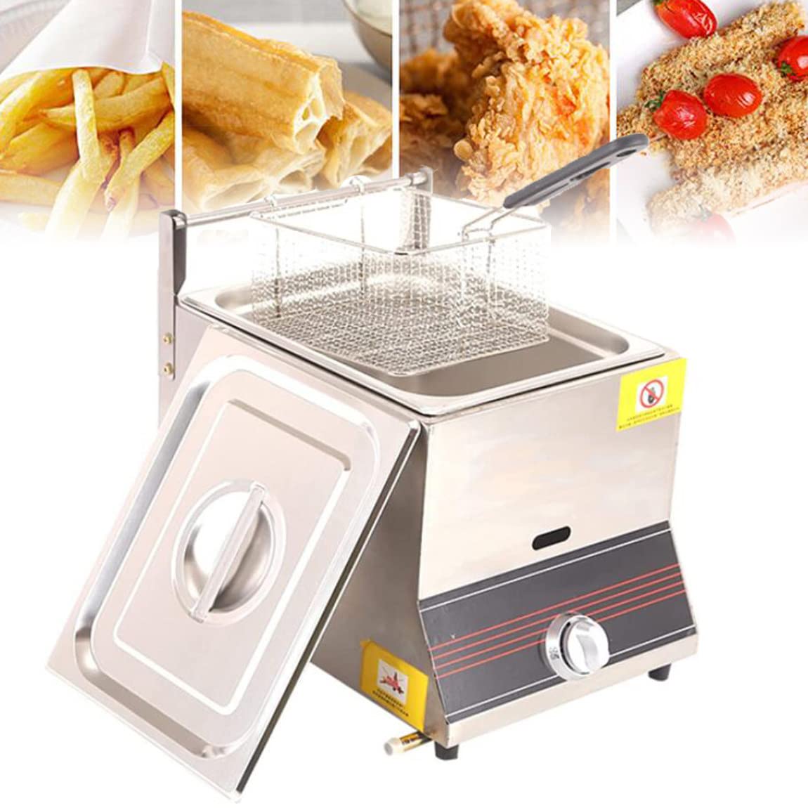 IUokLU Professional Gas Fryer 6L/12L Stainless Steel Chicken Chip Fryer with Basket Shovel for Commercial Restaurant Countertop Family Food Cooking Deep Fryer 6L,12L (6L)