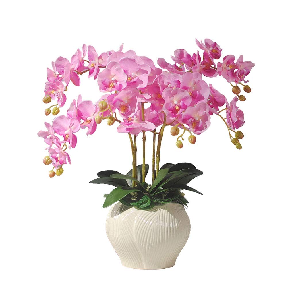 Sbziojhdr One Color Artificial Flowers, Decor Artificial Flowers With Vase Orchid Bonsai In Vases Phalaenopsis Fake Arrangements For Home Table, Pink Faux