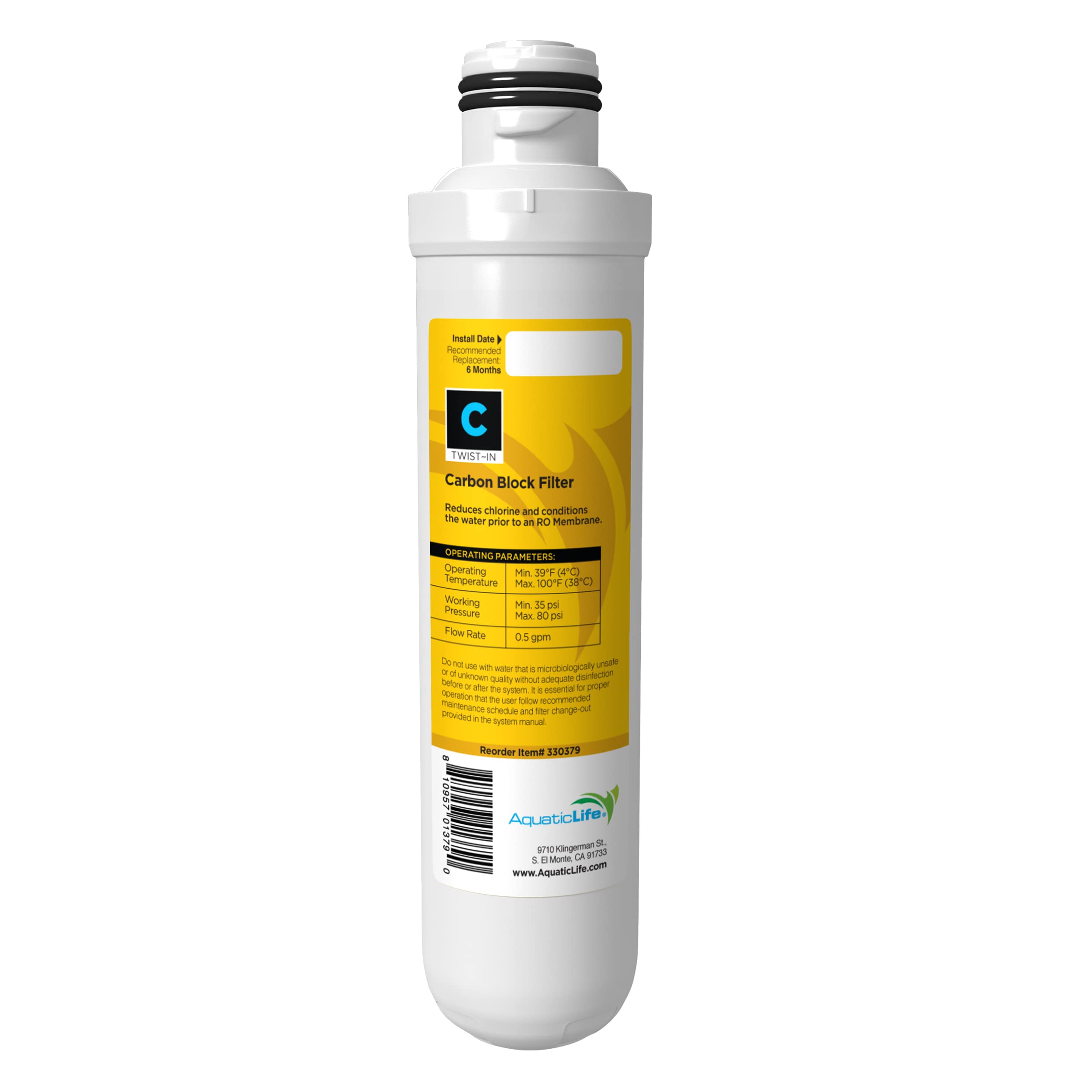 Aquatic Life Twist-in Activated Carbon Block Replacement Filter Cartridge for Reverse Osmosis Deionization System RO/RODI Units