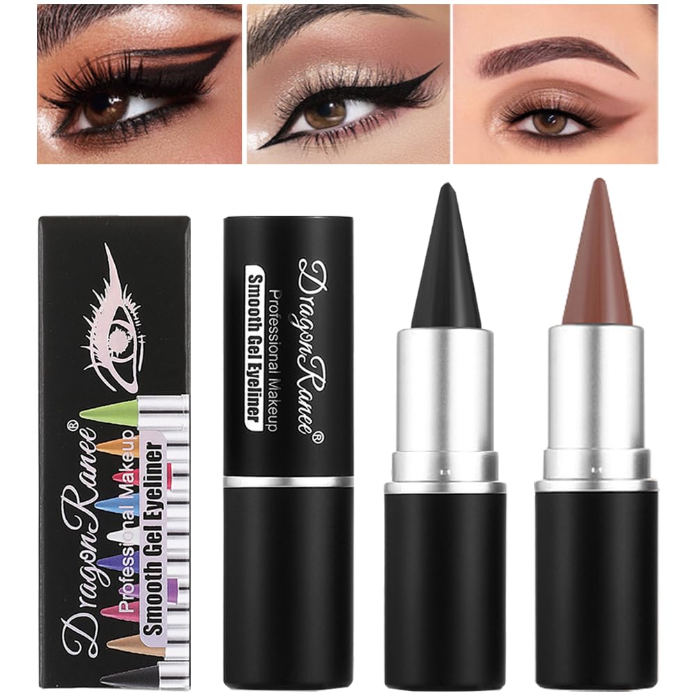 2 delineadores de ojos en crema de colores, YIBABY Matte de secado rápido, sombra de ojos resistente al agua, delineador de ojos negro, gel de larga duración (negro y marrón)