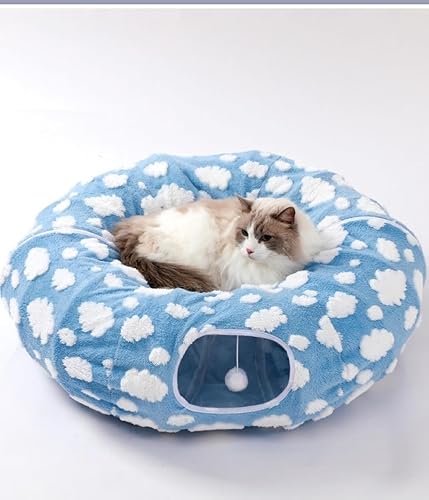 Grelife Cat Tunnel Bed for Indoor Cats, Cute Cat Tunnel Toys, Cat Donut Tunnel Toys with Washable/Removable Cushion, Non-Slip Base, for Cats, Kittens, Small Pets(33.5")
