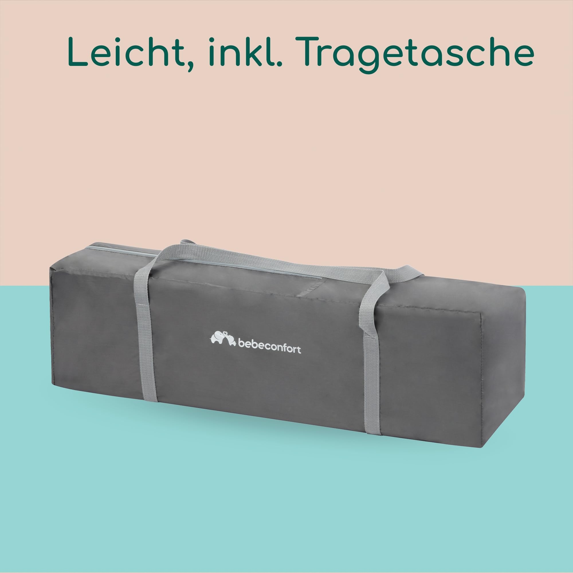 Bebeconfort Soft Dreams, Reisebett Baby, 0–3 Jahre (0–15 kg), leichtes Reisebettchen, Matratze aus Holzfasern & Schaumstoff (60 x 120 cm), Tragetasche, kompakt zusammenklappbar, Grey Mist