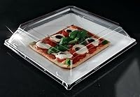 Vista 4 de 10 platos rectangulares blancos de postre de 7.5 x 5.5 pulgadas con tapas transparentes, bandejas de plástico para servir platos de fiesta, boda