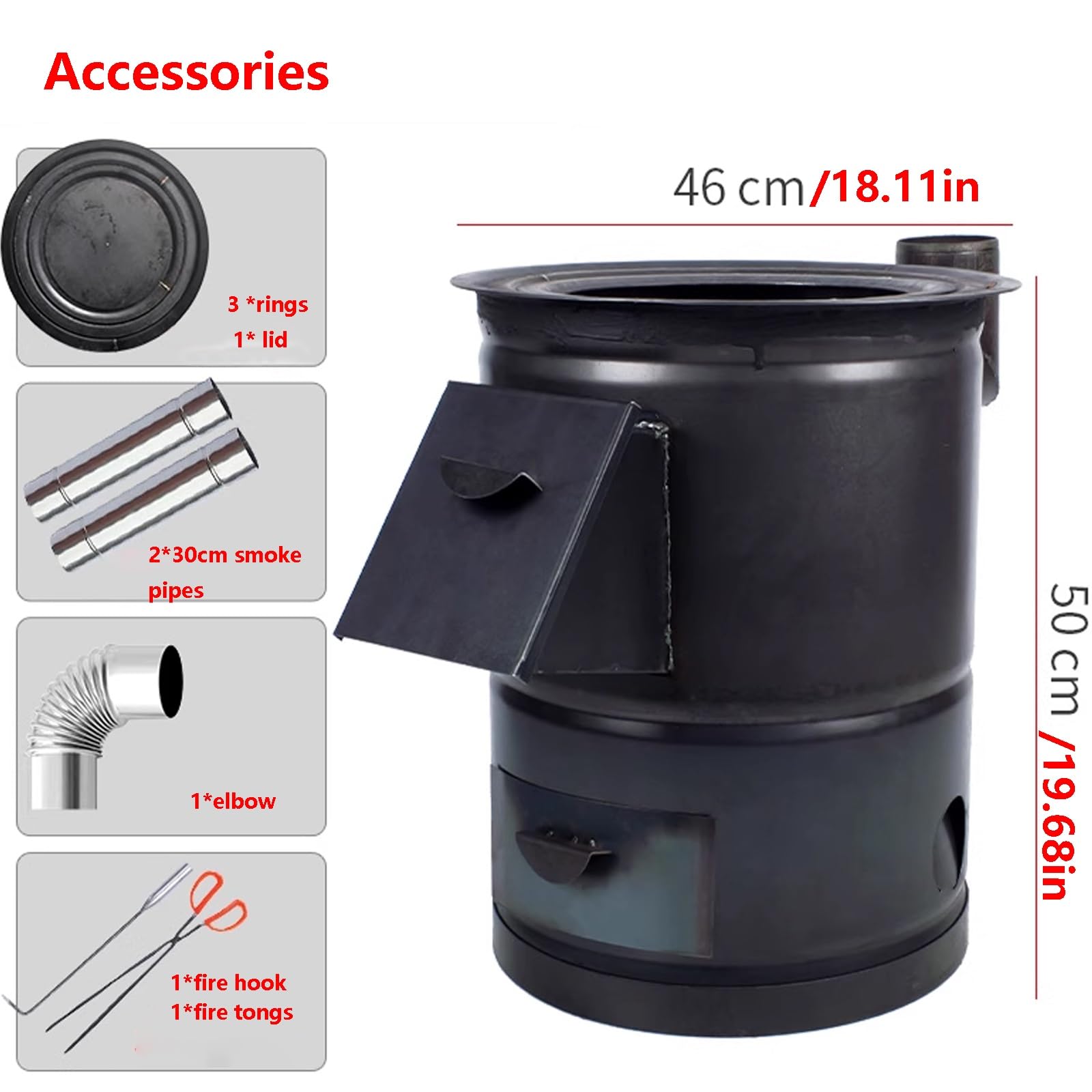 Stufa A Legna Da Campeggio Con Tubo, Con Ampia Porta Carburante, Cassetto Cenere E Alette Di Aspirazione Aria Per Interno Esterno Campeggio Cucina Domestica(40 * 40 * 50cm)
