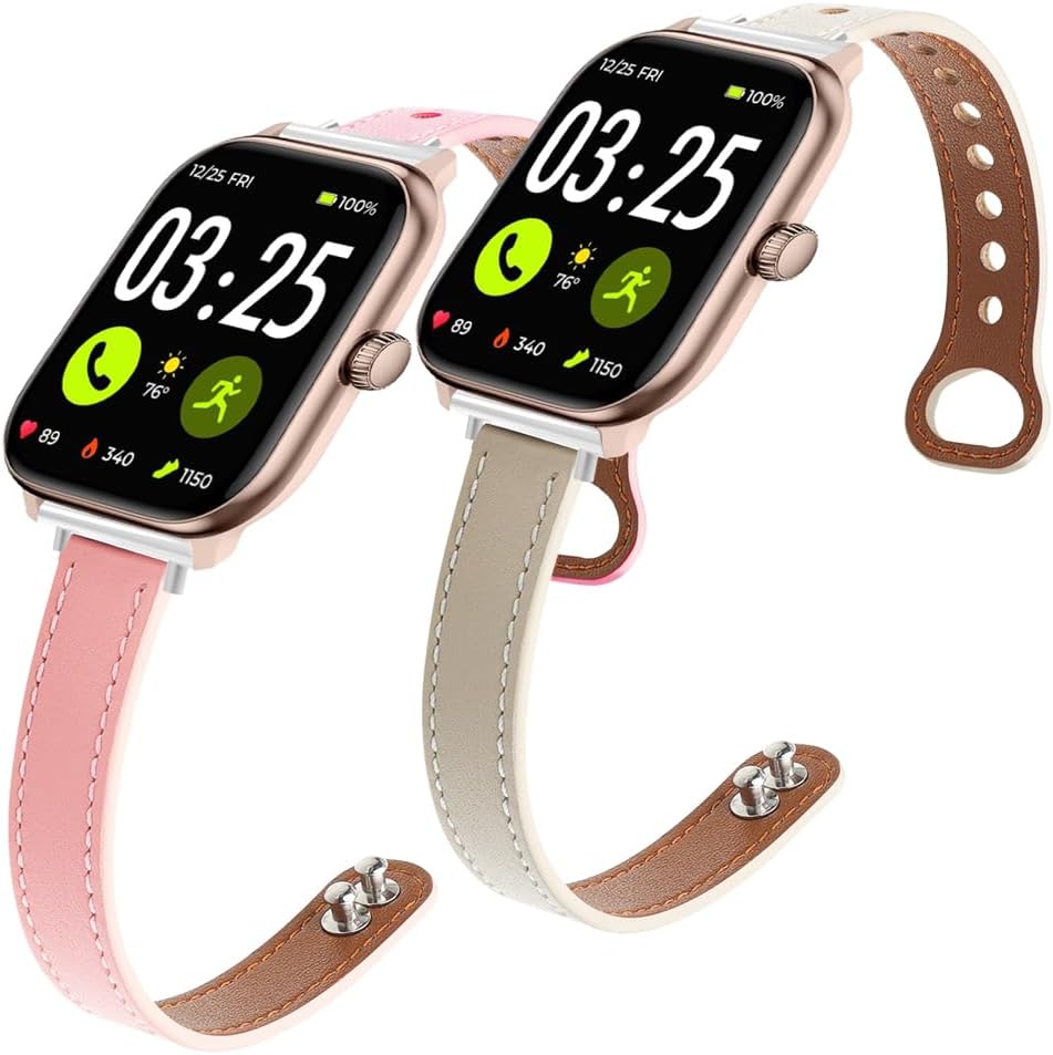 for Spade & Co Health Smartwatch 4 Band, 22mm Slim fashion Leather Strap Replacement (2 Pack) Compatible for Spade & Co Health Smartwatch / 22mm lug watch