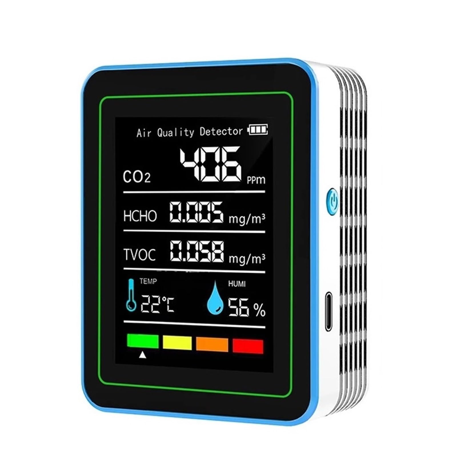 Air Quality Monitor, 5-in-1 Air Quality Monitor Formaldehyde Monitor Carbon Dioxide Detector(Bianco)