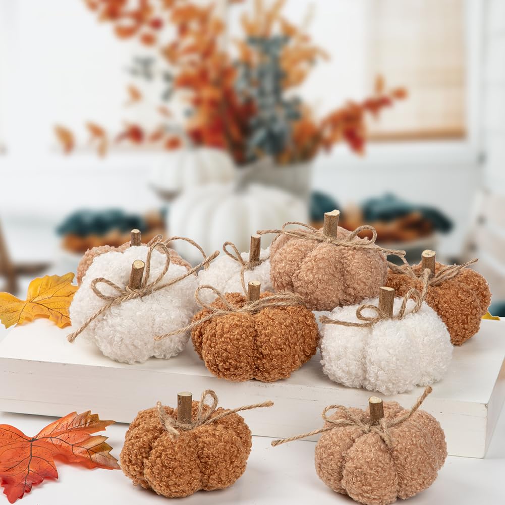 9er-Set Künstliche Samt-Kürbisse 8cm Künstlicher Kürbis für Herbstdeko | Tischdekorationen DIY-Herbstdekorationen, Herzstück für Herbsthochzeit, Herbst-Wohnkultur, Thanksgiving-Dekoration